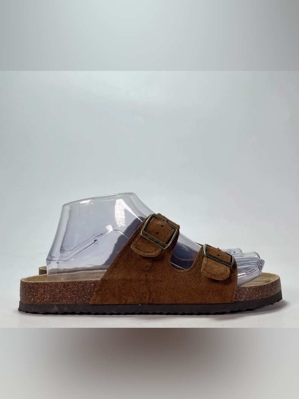 Khombu Ashville Brown Double Buckle Adjustable Straps Slide Sandals Women's Sz 6